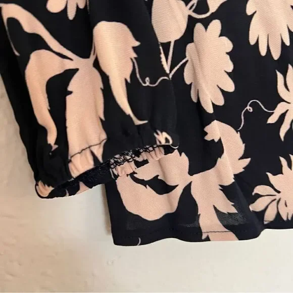 Ann Taylor Black Tan Floral Print Stretchy Long Sleeve Blouse Top Size SP - Picture 5 of 9